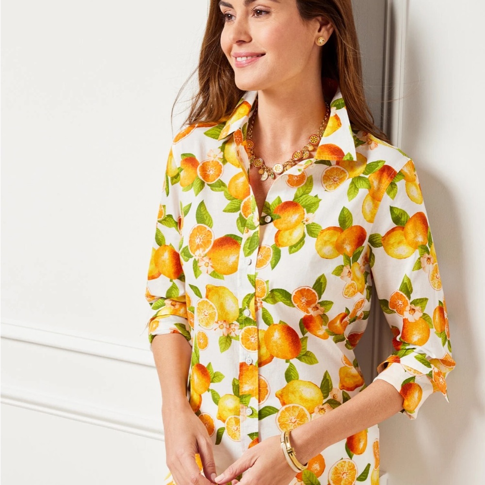 Talbots Orange and Green Citrus Print Button Down Shirt